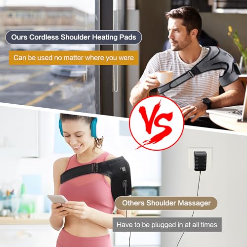 Heated Shoulder Wrap with Massage, Portable Heated Shoulder Brace for Women Men, Cordless Vibration Shoulder Heating Pad for Neck and Shoulder, 3 Heating Setting Shoulder Massager Wrap Braces