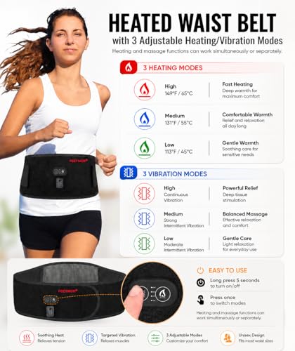 Heated Waist Belt, Cordless Heating Pad for Low Back Electrical Heating Rechargeable Battery Powered - size: Waistline 29"-57"