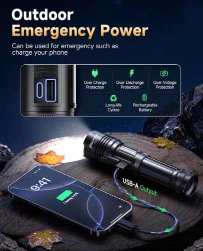 PHIXTON Super Bright Flashlight High Lumen 100000 USB C Rechargeable 2 Pack - size: 2 Pack