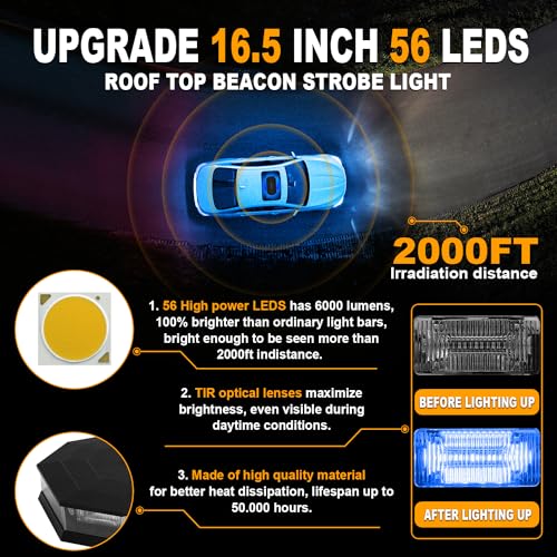 ASPL 16.5 Inch Roof Top Beacon Warning Strobe Light for Trucks Blue - color: Blue