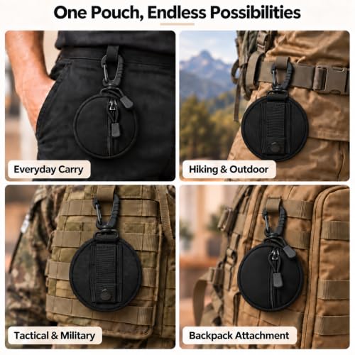 Small Tactical EDC Pouch, 1000D Nylon Round MOLLE Pod for Men - color: Black