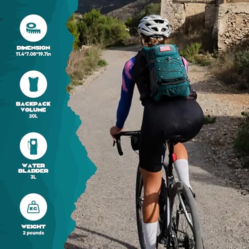 Maelstrom Lightweight Hydration Hiking Backpack with 2L/3L Water Bladder - color: 6.Cyan, size: 3L Bladder