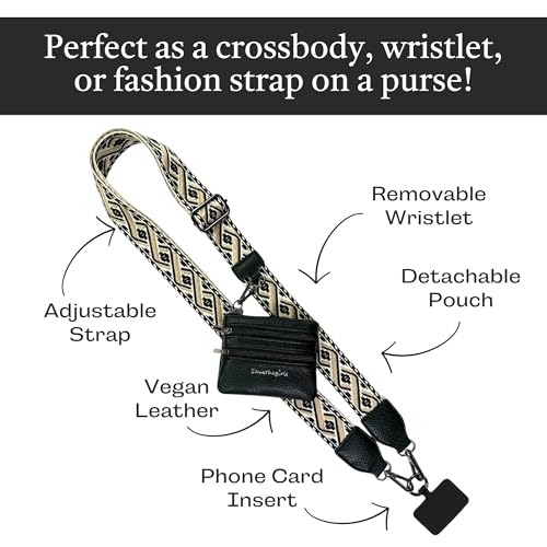 Save the Girls Clip & Go Phone Lanyard with Wallet Pouch, XOXO Black - color: Xoxo Black
