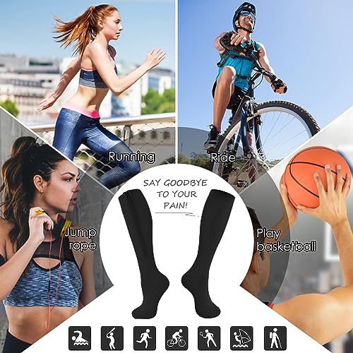cerpite Zipper Compression Socks, 2 Pairs 15-20 mmHg Closed Toe Compression Stockings for Men Women - color: Black White, size: Small-Medium