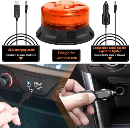 Amber Magnetic Strobe Beacon Light for Trucks & Golf Carts, Rechargeable