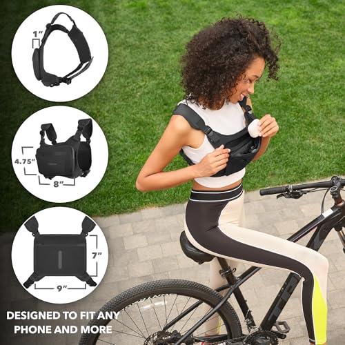 Running Chest Pack, Reflective Vest, Water Repellent, Phone Holder, Workout Bag for Runners, Cycling, Biking, EDC Pouch, Jogging Carrier, Hidden Pocket, Men & Women, Lightweight - color: Black