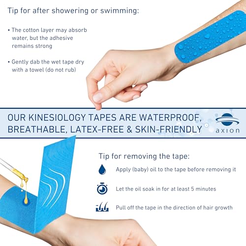 Kinesiology Tape Uncut | 2 Rolls of Athletic Sports Tape in Black and Blue | 16ft Length and 2'' Width per Roll | Waterproof • Skin-Friendly • Elastic | Ideal for Sports | axion - color: Black Blue