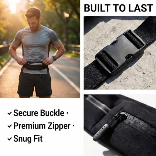 Running Belt for Women Men, Slim No-Bounce Waist Pack, Water Resistant Reflective Phone Holder Fits Phones up to 7.5 inch, Adjustable Fanny Pack for Running Jogging Hiking（Black） - color: Black
