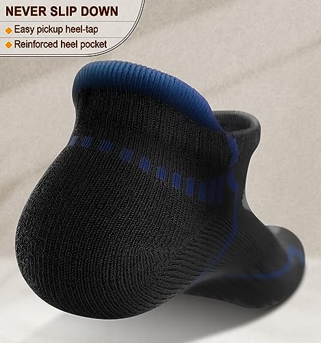 BULLIANT Men Running Ankle Socks 6Pack-Cushioned Support-Low Cut No Show - color: 6pairs-black3654, size: 10-12
