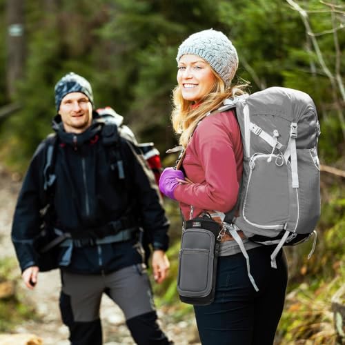 Nuovoware Water Bottle Carrier Bag, 25oz/32oz Bottle Holder with Adjustable Shoulder Strap, 2 Pocket Sling Bag - Neoprene Sleeve for Hiking, Travelling - Black/Gray - color: Black/Gray, size: 25-32 Ounces - Standard