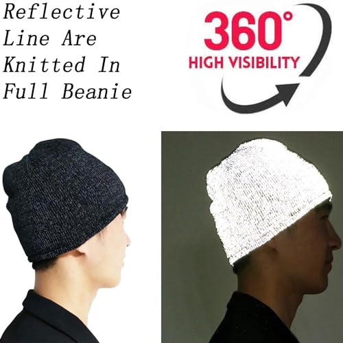 Reflective Beanie Hat High Visibility Warm Winter Loop Knit Cap Gifts for Women Men - color: 2 Pack