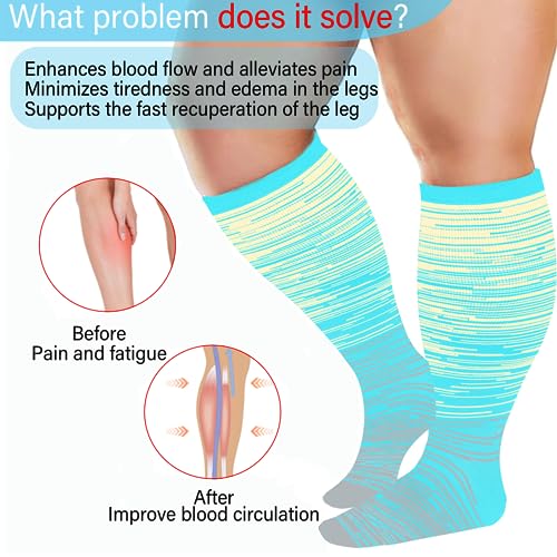 3 Pairs Plus Size Wide Calf 20-30 mmHg Knee High Compression Socks - color: 05-3 Pairs Gray/Blue/Blue, size: 3X-Large
