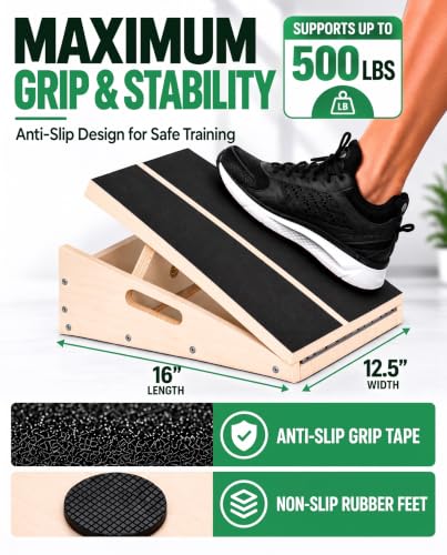 Wooden Slant Board for Calf Stretching, Calf Stretch Board, 500 lb Capacity