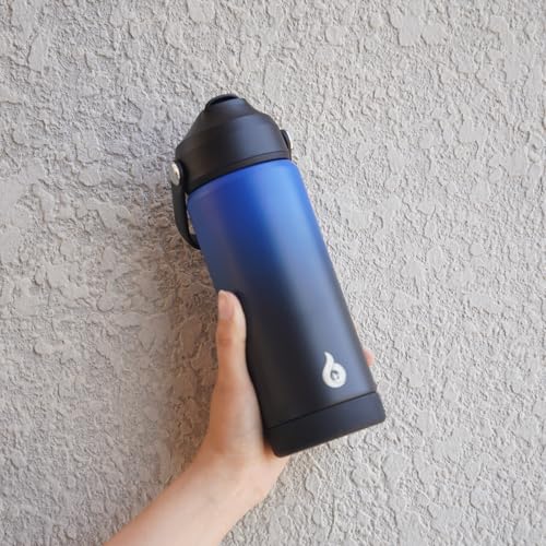 BJPKPK 18oz Insulated Water Bottle, Stainless Steel Bottle with Straw Lid - color: Black Blue, size: 18 Ounces