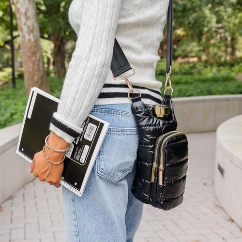 WanderFull Original HydroBag Crossbody Water Bottle Holder with Phone Pocket, Fits Water Bottles up to 32 oz - color: Black Shiny