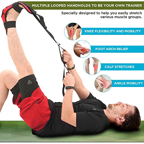 RDX Yoga Stretching Strap, Ankle Ligament Stretcher Belt with Loops Ligament Stretch Band, Fitness Leg Stretcher for Plantar Fasciitis, Foot Stretch Assist for Hamstring, Flexibility Exercise - color: Red