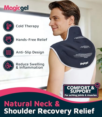 Magic Gel Ice Pack for Neck and Shoulders, Reusable Cervical Ice Pack Wrap for Neck Pain Relief, Flexible Gel Cold Pack for Shoulder Surgery Recovery, Rotator Cuff Injuries, Physical Therapy - Large - style: Large