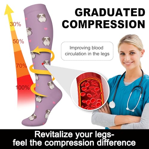 Aoliks 6 Pairs Compression Socks for Women & Nurses, Flying Knee High Socks - color: 020 A01-multicoloured 03, size: Large-X-Large