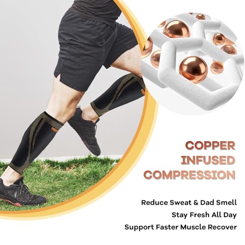 Copper Calf Compression Sleeves for Men Women, Shin Splint Relief, Grip - color: Black, size: Medium