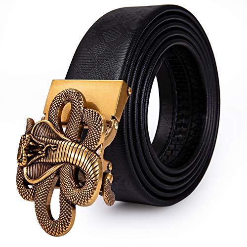 Dubulle Ratchet Belt for Men Leather Adjustable Designer Fashion Buckle - color: A-a Gold Python Belt, size: Adjustable Fit 22" to 38" Waist