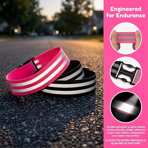 Little World Reflective Belt, Reflective Running Gear Elastic Reflective Sash - color: Pink, Black