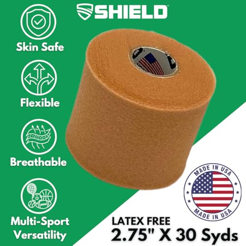 Shield Athletic Underwrap | 2 Roll Pack of PreWrap, Hair Tie, Headband, USA Made, Pre-Wrap Athletic Tape, 2.75" X 30 SYards, Foam Barrier, Flexible, Breathable - color: Beige