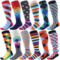 Shyyween 12 Pairs Men Knee High Compression Socks - size: Large, style: Color Wave
