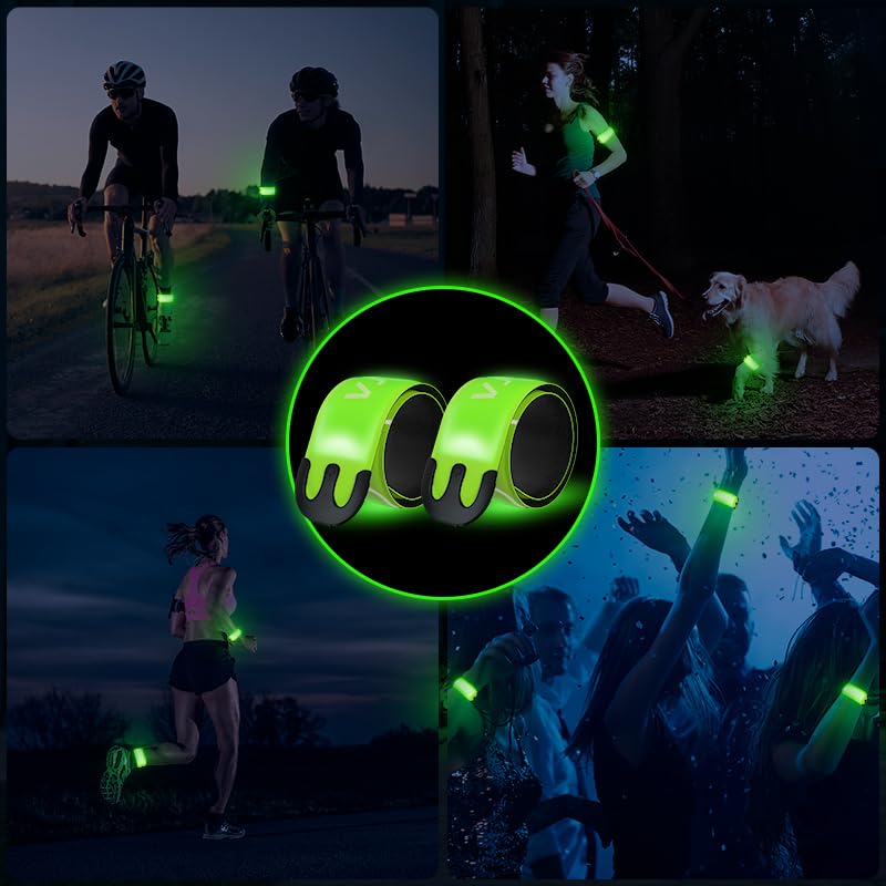 2 Pack LED Armband Running Lights with Reflective Gear, Rechargeable LED Wristband Lights for Night Safety, Light Up Armbands for Runners, Joggers, Walkers