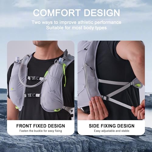 N NEVO RHINO 5.5L Running Vest, Hydration Vest with 1.5L Water Bladder - color: gray