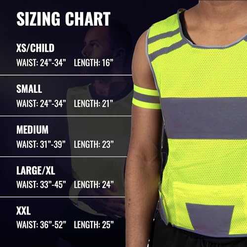 Mesh Safety Vest with Pocket & 2 Wrist Bands, High-Visibility Running Vest - color: Yellow, size: Medium
