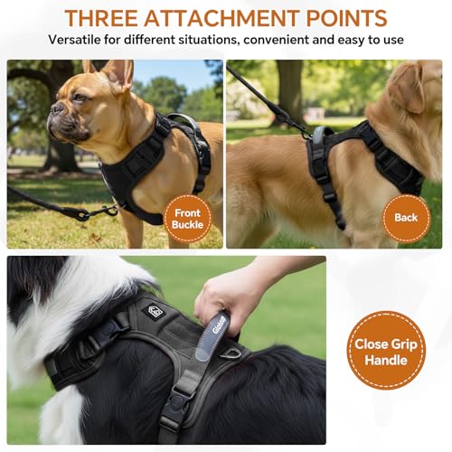 Heavy Duty Tactical Dog Harness, No Pull Dog Vest Harness with Handle & Front Clip, Reflective Soft Padded, Hook and Loop Panel, Dog Vest for Walking, Service Training, Black, Medium - color: Black, size: Medium
