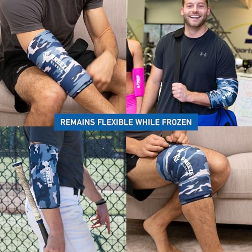 FreezeSleeve Ice & Heat Therapy Sleeve- Reusable, Flexible Gel Hot/Cold Pack, 360 Coverage for Knee, Elbow, Ankle, Wrist- Blue Camo, Large - color: Blue-camo, size: Large