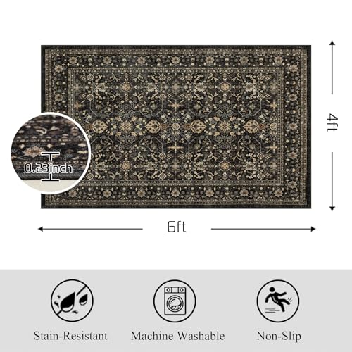 Ruaruarug Washable Area Rug 4×6 for Living Room, Ultra Soft, Black Grey - color: Dark Gray, size: 4' x 6' (Rectangular)