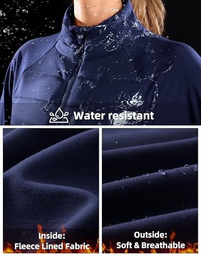 G Gradual Women's Running Fleece Lined Jackets 6 Pockets Lightweight Water Resistant Puffer Jacket for Hiking Travel - color: Navy, size: Medium