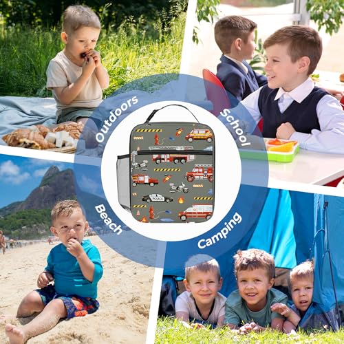 Clastyle Car Insulated Kid Lunch Bag for Boy Lunch Box, Red Fire Truck - color: Fire Truck