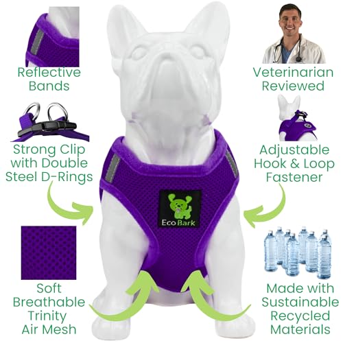 EcoBark Step in Dog Harness, Reflective & Adjustable Mini Halter Vest - color: Purple, size: XXXS- 2 to 3 lbs- Chest up to 10 in (Pack of 1)