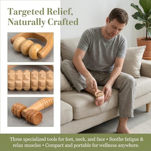 Wooden Foot Massager 3pcs Handheld Massage Roller Portable 5.9
