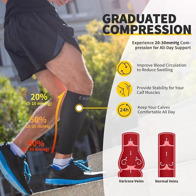 CAMBIVO Calf Compression Sleeves 20-30mmHg – Footless for Women & Men - color: Pure Black, size: X-Large