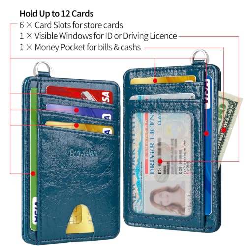 Slim Minimalist Front Pocket Wallet, RFID Blocking Credit Card Holder Wallet with Integrated D-Shackle for Men Women - color: Glossy Deep Cyan