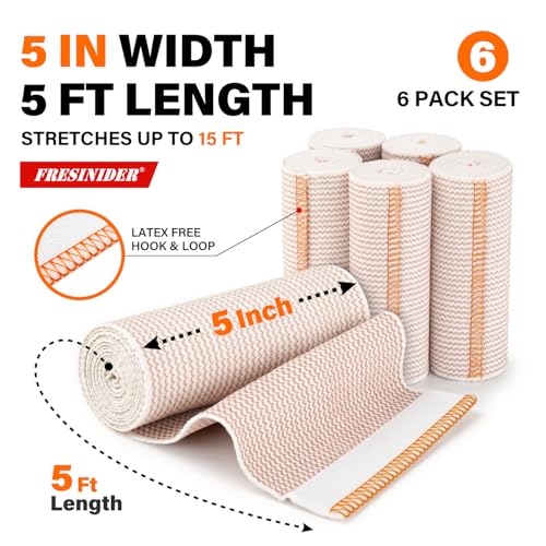 FRESINIDER Premium Elastic Bandage Wrap 5 Inch, 6 Pack, Hook and Loop - color: 5" X 6 Pack