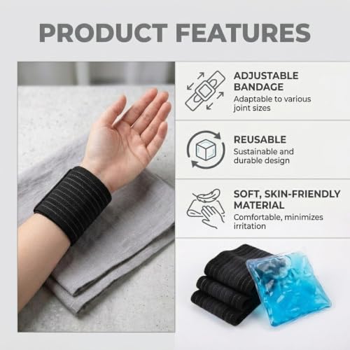 6 Pack Ice Pack Extension Straps - 35"x3" Elastic Wrap for Hot & Cold Packs - color: Black