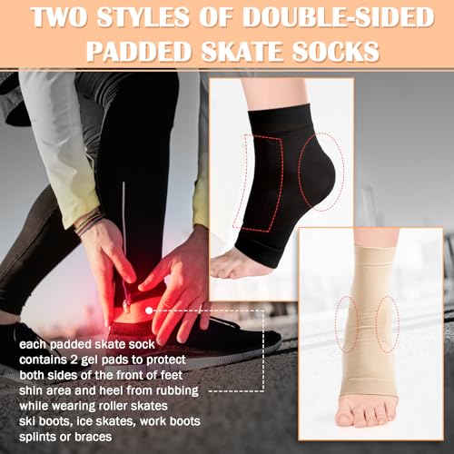 Geyoga 2 Pairs Ice Skating Socks for Women Figure Skating Protect Tendon Heel Ankle Padded Guards Sleeve Pad Ski Splints(Mixing Color) - color: Black Color