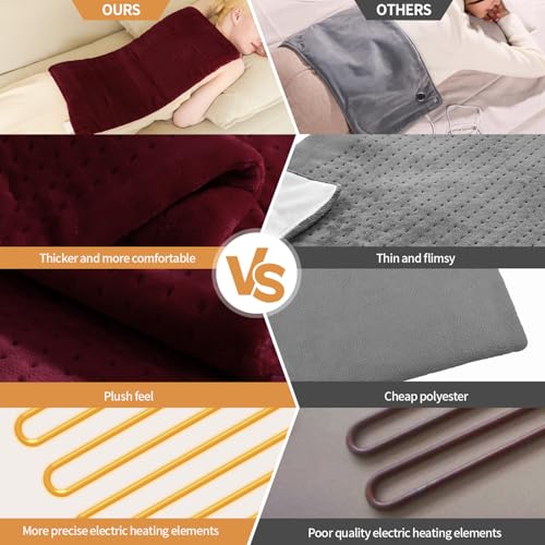 SAROO Heating Pad for Back,Neck,Abdomen,Shoulder,Knee,12"×24", Wine Red - color: Wine Red