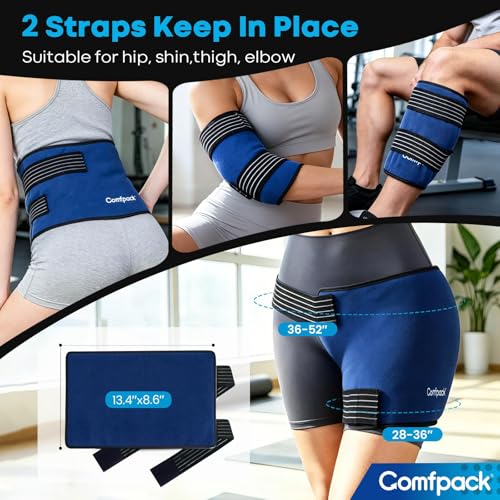 Comfpack Ice Pack for Injuries Reusable, 13.4×8.6" Cold Gel Wrap with Strap