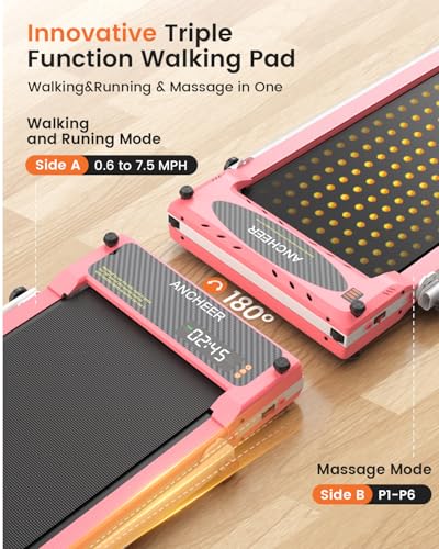 ANCHEER Walking Pad with Incline - Under Desk Treadmill with Handle Bar - color: Rose Gold Pink