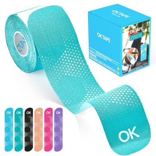 OK TAPE Synthetic Kinesiology Tape Precut Strips, 2in×16.4ft Roll - color: Cyan, size: 1 Roll-Dot