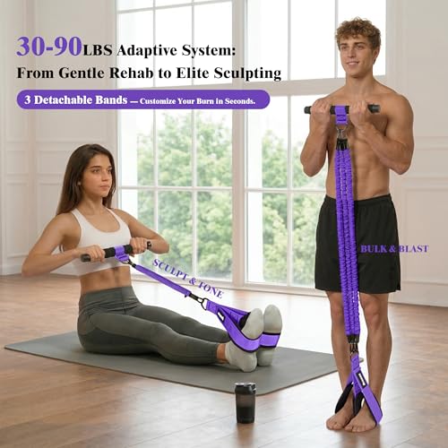 3-Tube Pedal Resistance Band w/Handles, 30/40LBS Sit Workout Gear - color: purple, size: 30lbs