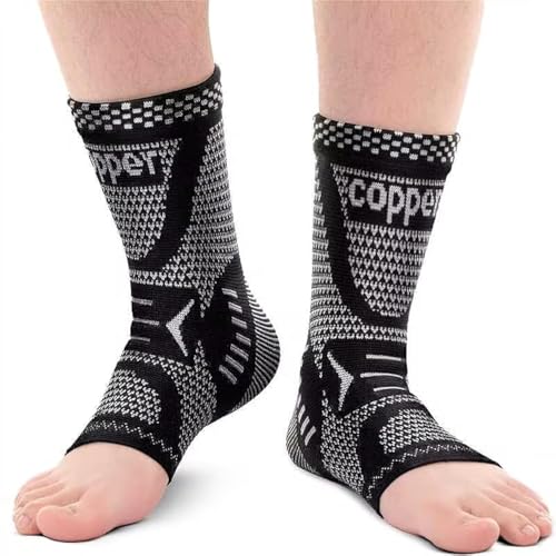 INDEEMAX Copper Ankle Brace Ankle Compression Sleeve Support Ankle Brace for Women & Men, Achilles Tendonitis Brace, Plantar Fasciitis, Sports, Silver Black, XL - color: Silver Black 2 Pack, size: X-Large