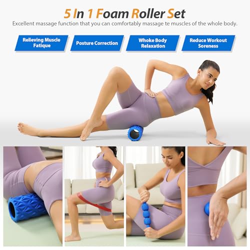 SUBCULTUREPICK 5 in 1 Foam Roller Set High Density Deep Tissue Massager - color: Pure Blue