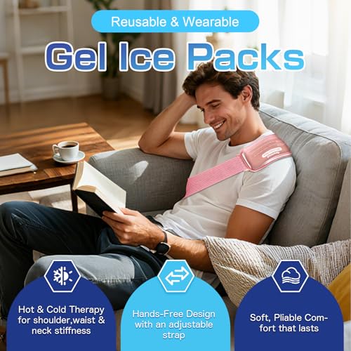 Ice Packs for Injuries Large 2 Packs Hot Cold Gel Pack with Strap Pink - color: Pink, size: Large 13 x 6 Inch